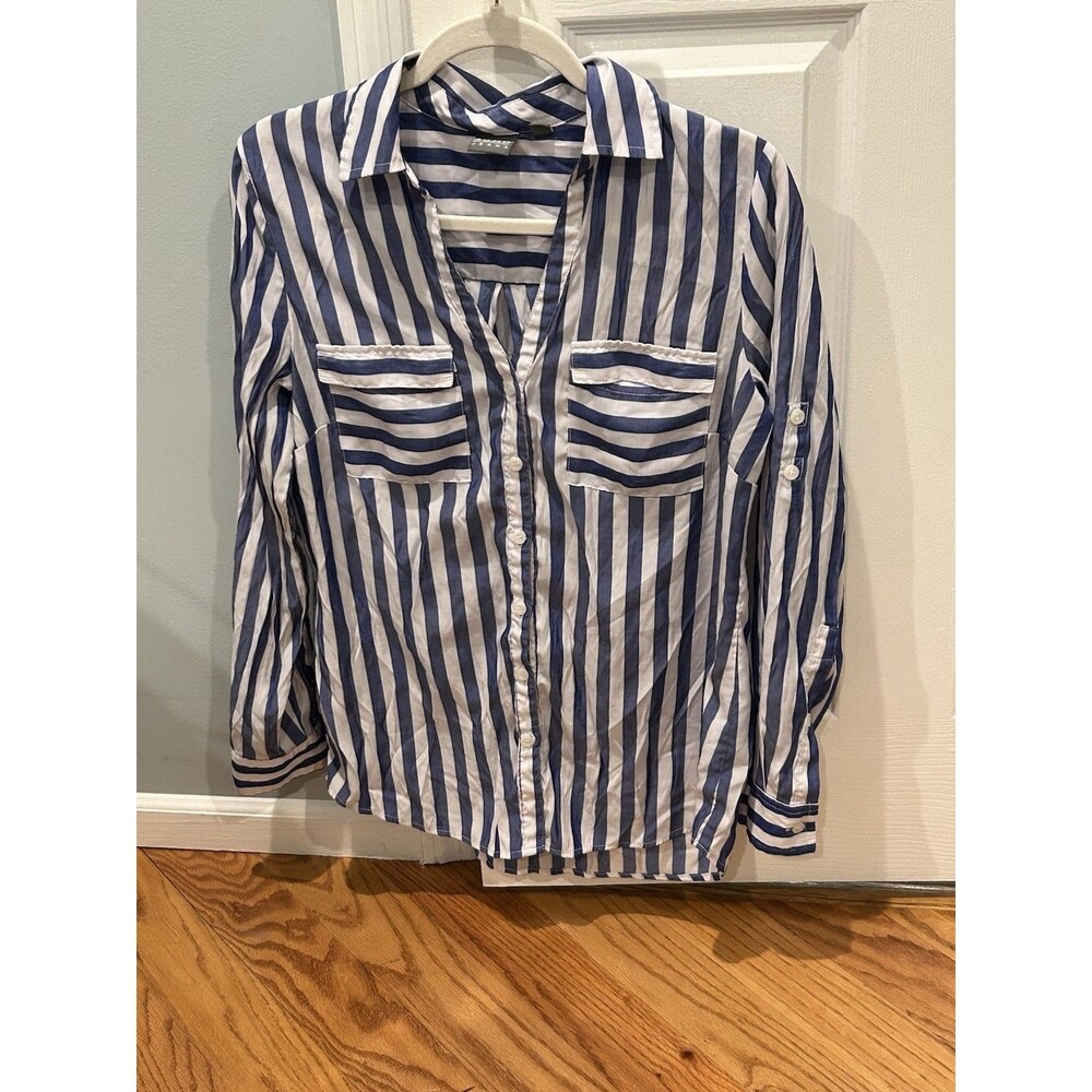 Soho Jeans Blue Striped Long Sleeve Blouse Size M